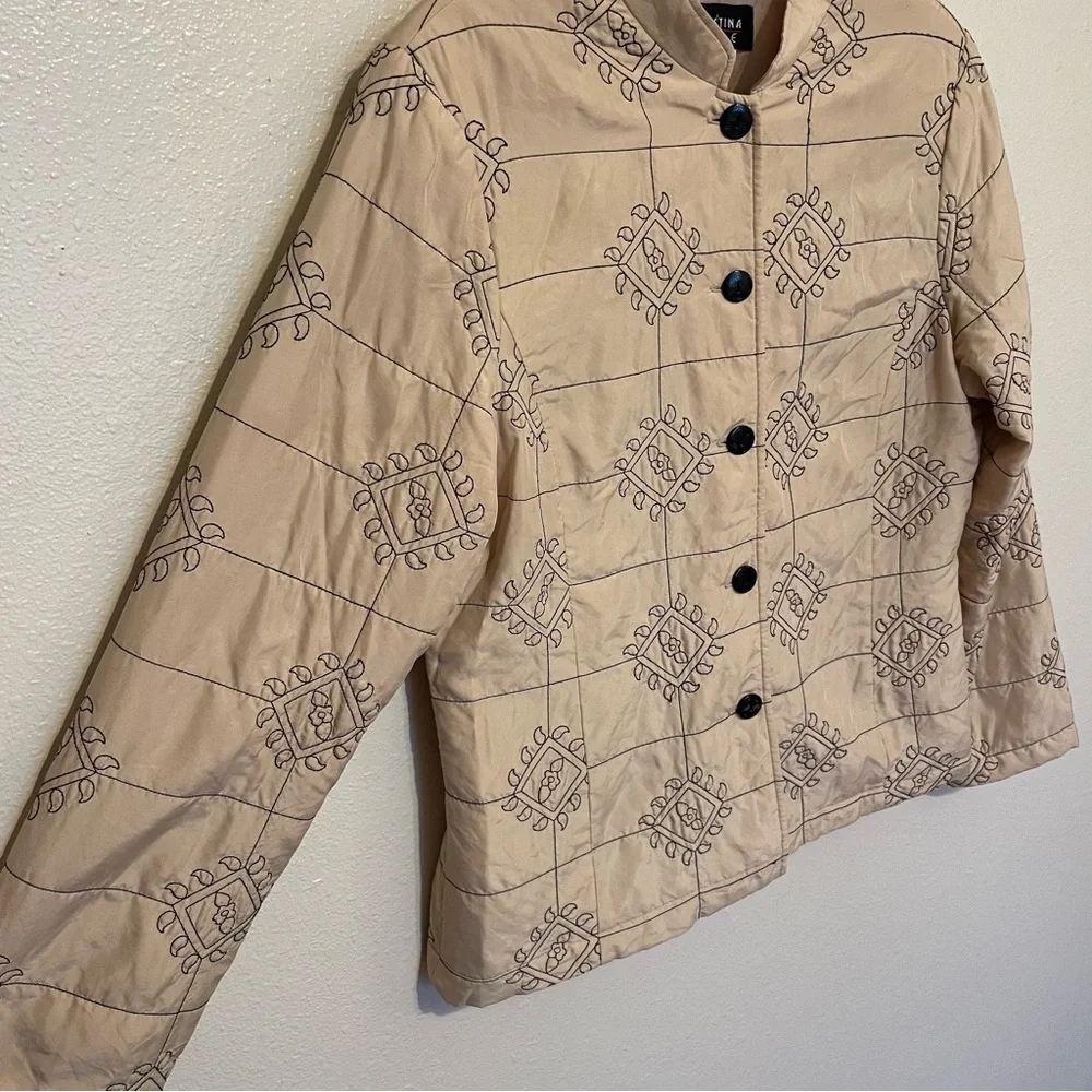 Vintage Christina Hope Silk Quilted Jacket Embroidered Detail Size Medium Button